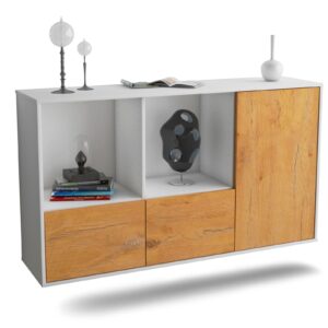 Sideboard Springfield | hängend | Korpus Weiß | Front in Eiche Holz Optik | 136x79x35cm (BxHxT)