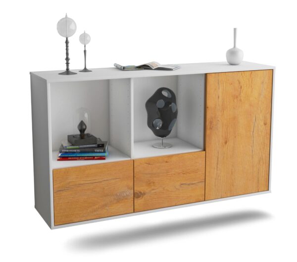 Sideboard Springfield | hängend | Korpus Weiß | Front in Eiche Holz Optik | 136x79x35cm (BxHxT)
