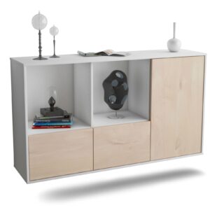 Sideboard Springfield | hängend | Korpus Weiß | Front in Zeder Holz Optik | 136x79x35cm (BxHxT)