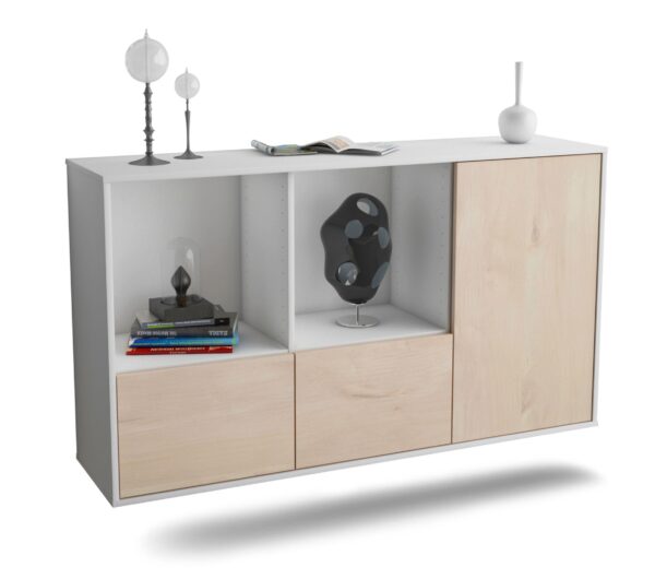 Sideboard Springfield | hängend | Korpus Weiß | Front in Zeder Holz Optik | 136x79x35cm (BxHxT)
