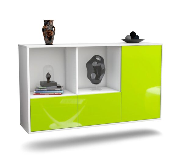 Sideboard Springfield | hängend | Korpus Weiß | Front in Hochglanz Grün | 136x79x35cm (BxHxT)