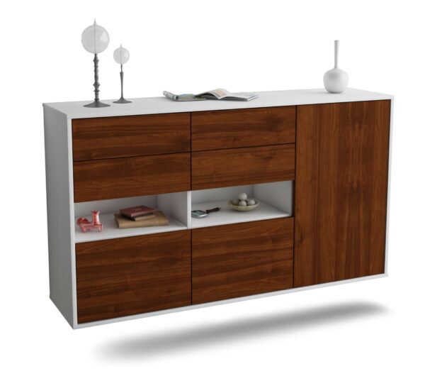 Sideboard Santa Rosa | hängend | Korpus Weiß | Front in Walnuss Holz Optik | 136x79x35cm (BxHxT)