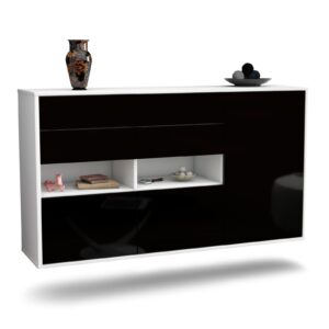 Sideboard Santa Rosa | hängend | Korpus Weiß | Front in Hochglanz Schwarz | 136x79x35cm (BxHxT)