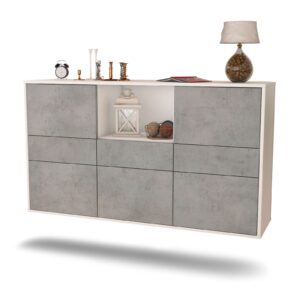 Sideboard Pomona | hängend | Korpus Weiß | Front in Beton Optik | 136x79x35cm (BxHxT)