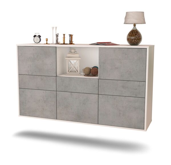 Sideboard Pomona | hängend | Korpus Weiß | Front in Beton Optik | 136x79x35cm (BxHxT)