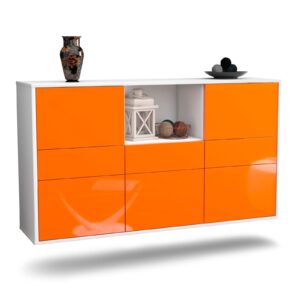 Sideboard Pomona | hängend | Korpus Weiß | Front in Hochglanz Orange | 136x79x35cm (BxHxT)