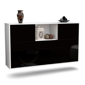 Sideboard Pomona | hängend | Korpus Weiß | Front in Hochglanz Schwarz | 136x79x35cm (BxHxT)