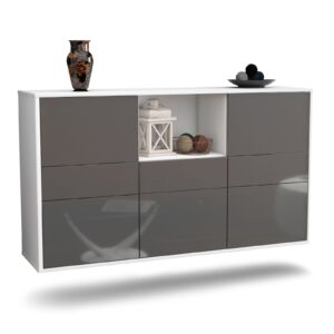 Sideboard Pomona | hängend | Korpus Weiß | Front in Hochglanz Grau | 136x79x35cm (BxHxT)