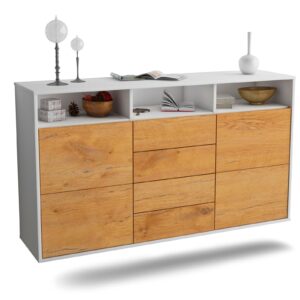 Sideboard Salem | hängend | Korpus Weiß | Front in Eiche Holz Optik | 136x79x35cm (BxHxT)
