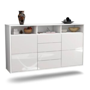 Sideboard Salem | hängend | Korpus Weiß | Front in Hochglanz Weiß | 136x79x35cm (BxHxT)