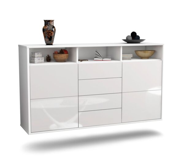 Sideboard Salem | hängend | Korpus Weiß | Front in Hochglanz Weiß | 136x79x35cm (BxHxT)
