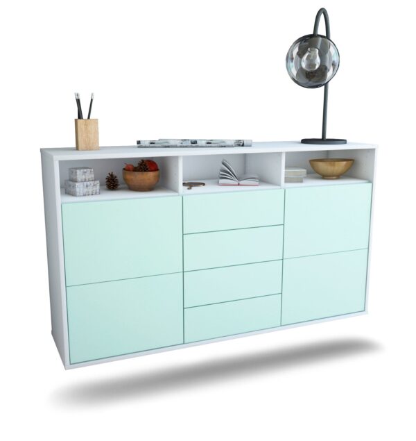 Sideboard Salem | hängend | Korpus Weiß | Front in Mint | 136x79x35cm (BxHxT)