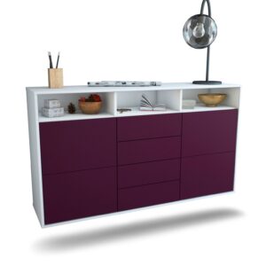 Sideboard Salem | hängend | Korpus Weiß | Front in Lila | 136x79x35cm (BxHxT)