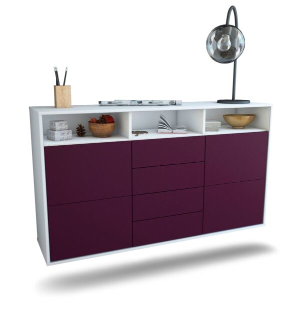 Sideboard Salem | hängend | Korpus Weiß | Front in Lila | 136x79x35cm (BxHxT)