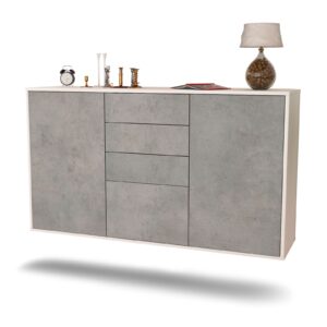 Sideboard Sioux Falls | hängend | Korpus Weiß | Front in Beton Optik | 136x79x35cm (BxHxT)