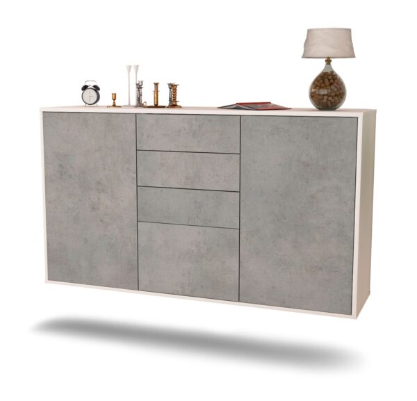 Sideboard Sioux Falls | hängend | Korpus Weiß | Front in Beton Optik | 136x79x35cm (BxHxT)