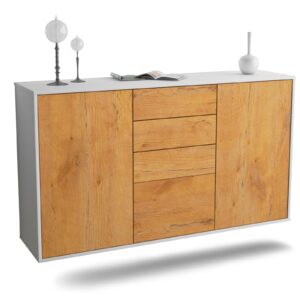Sideboard Sioux Falls | hängend | Korpus Weiß | Front in Eiche Holz Optik | 136x79x35cm (BxHxT)