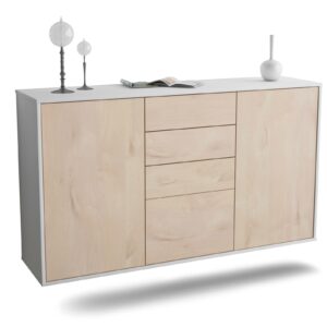 Sideboard Sioux Falls | hängend | Korpus Weiß | Front in Zeder Holz Optik | 136x79x35cm (BxHxT)