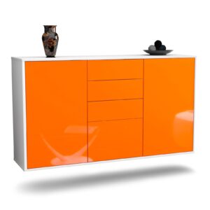 Sideboard Sioux Falls | hängend | Korpus Weiß | Front in Hochglanz Orange | 136x79x35cm (BxHxT)