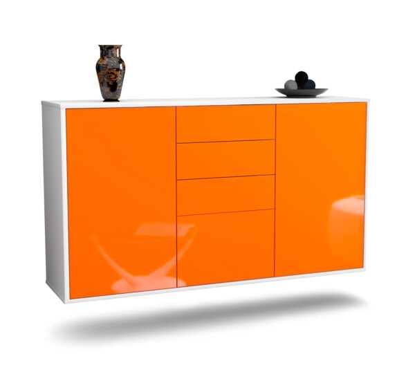 Sideboard Sioux Falls | hängend | Korpus Weiß | Front in Hochglanz Orange | 136x79x35cm (BxHxT)
