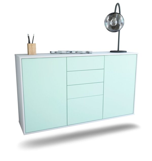 Sideboard Sioux Falls | hängend | Korpus Weiß | Front in Mint | 136x79x35cm (BxHxT)
