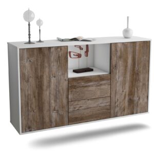 Sideboard Port St. Lucie | hängend | Korpus Weiß | Front in Treibholz Holz Optik | 136x79x35cm (BxHxT)