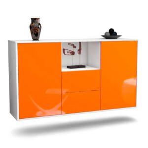 Sideboard Port St. Lucie | hängend | Korpus Weiß | Front in Hochglanz Orange | 136x79x35cm (BxHxT)