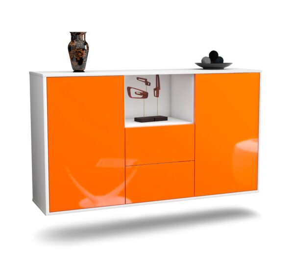 Sideboard Port St. Lucie | hängend | Korpus Weiß | Front in Hochglanz Orange | 136x79x35cm (BxHxT)