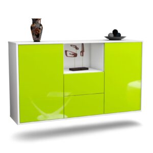Sideboard Port St. Lucie | hängend | Korpus Weiß | Front in Hochglanz Grün | 136x79x35cm (BxHxT)