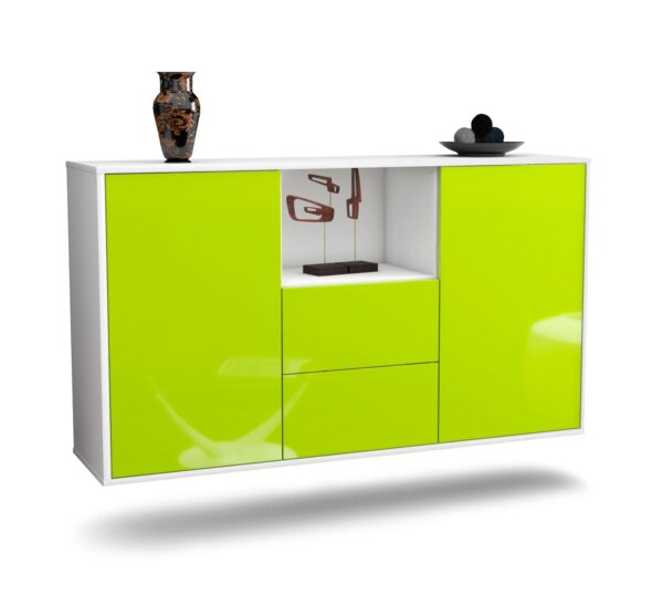 Sideboard Port St. Lucie | hängend | Korpus Weiß | Front in Hochglanz Grün | 136x79x35cm (BxHxT)