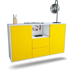 Sideboard Port St. Lucie | hängend | Korpus Weiß | Front in Gelb | 136x79x35cm (BxHxT)