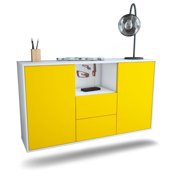 Sideboard Port St. Lucie | hängend | Korpus Weiß | Front in Gelb | 136x79x35cm (BxHxT)
