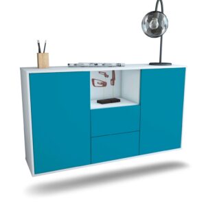 Sideboard Port St. Lucie | hängend | Korpus Weiß | Front in Türkis | 136x79x35cm (BxHxT)