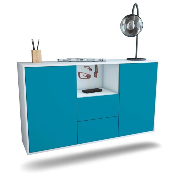 Sideboard Port St. Lucie | hängend | Korpus Weiß | Front in Türkis | 136x79x35cm (BxHxT)