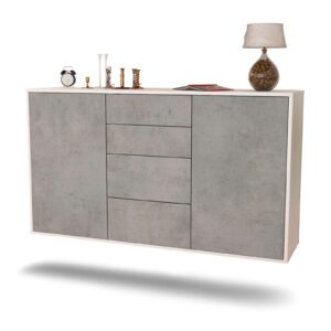 Sideboard Corona | hängend | Korpus Weiß | Front in Beton Optik | 136x79x35cm (BxHxT)