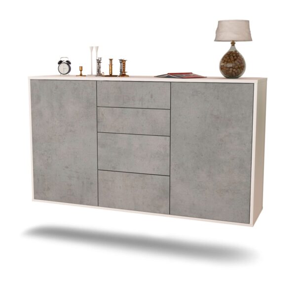 Sideboard Corona | hängend | Korpus Weiß | Front in Beton Optik | 136x79x35cm (BxHxT)