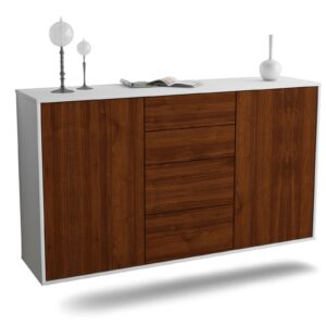 Sideboard Corona | hängend | Korpus Weiß | Front in Walnuss Holz Optik | 136x79x35cm (BxHxT)