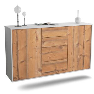 Sideboard Corona | hängend | Korpus Weiß | Front in Pinie Holz Optik | 136x79x35cm (BxHxT)
