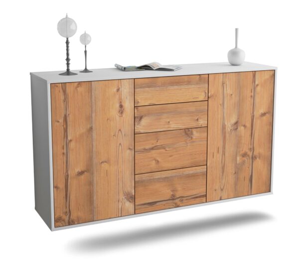 Sideboard Corona | hängend | Korpus Weiß | Front in Pinie Holz Optik | 136x79x35cm (BxHxT)
