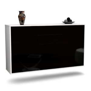 Sideboard Corona | hängend | Korpus Weiß | Front in Hochglanz Schwarz | 136x79x35cm (BxHxT)