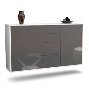 Sideboard Corona | hängend | Korpus Weiß | Front in Hochglanz Grau | 136x79x35cm (BxHxT)