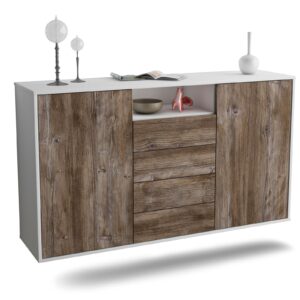 Sideboard Eugene | hängend | Korpus Weiß | Front in Treibholz Holz Optik | 136x79x35cm (BxHxT)