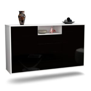 Sideboard Eugene | hängend | Korpus Weiß | Front in Hochglanz Schwarz | 136x79x35cm (BxHxT)