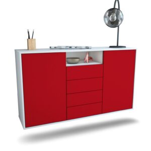 Sideboard Eugene | hängend | Korpus Weiß | Front in Bordeaux | 136x79x35cm (BxHxT)