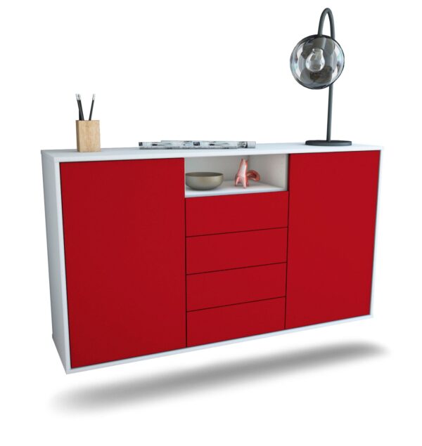 Sideboard Eugene | hängend | Korpus Weiß | Front in Bordeaux | 136x79x35cm (BxHxT)