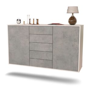Sideboard Pembroke Pines | hängend | Korpus Weiß | Front in Beton Optik | 136x79x35cm (BxHxT)