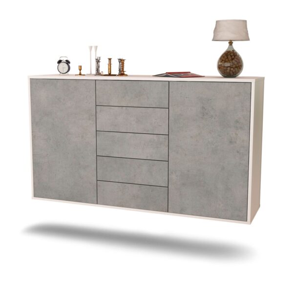 Sideboard Pembroke Pines | hängend | Korpus Weiß | Front in Beton Optik | 136x79x35cm (BxHxT)