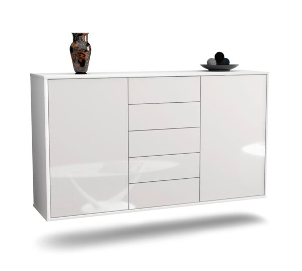 Sideboard Pembroke Pines | hängend | Korpus Weiß | Front in Hochglanz Weiß | 136x79x35cm (BxHxT)