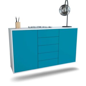 Sideboard Pembroke Pines | hängend | Korpus Weiß | Front in Türkis | 136x79x35cm (BxHxT)