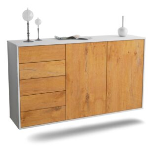 Sideboard Peoria | hängend | Korpus Weiß | Front in Eiche Holz Optik | 136x79x35cm (BxHxT)